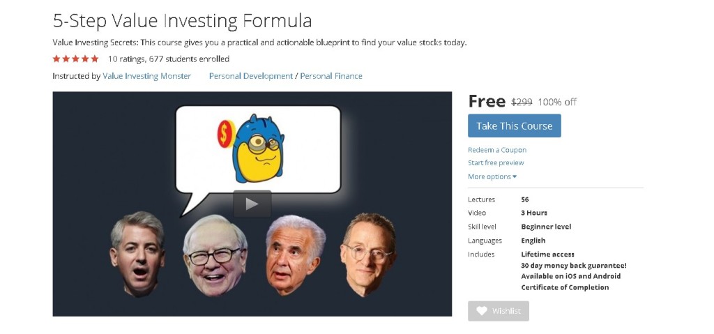 Free Udemy Course on 5-Step Value Investing Formula  1