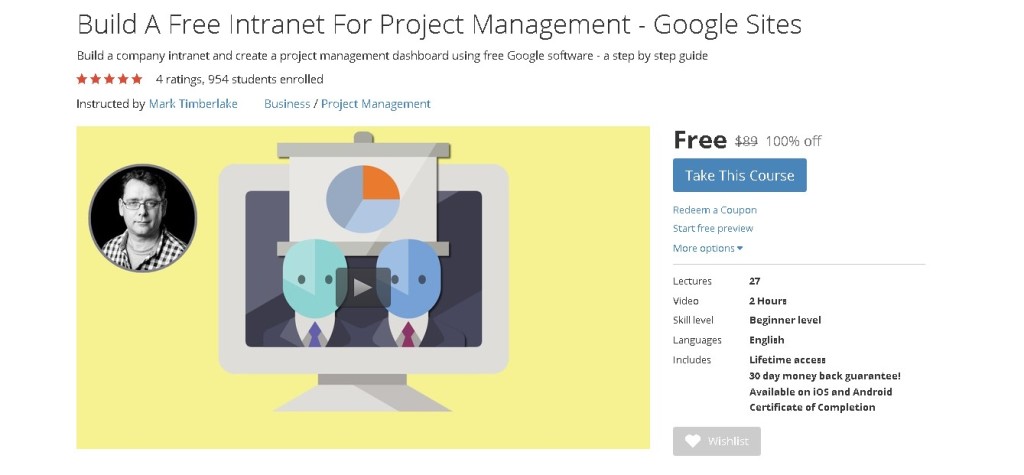 Free Udemy Course on Build A Free Intranet For Project Management - Google Sites