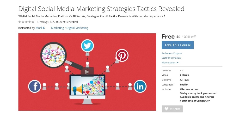 Free Udemy Course on Digital Social Media Marketing Strategies Tactics Revealed