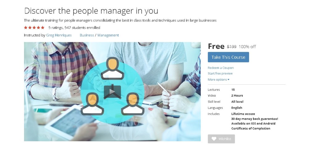 Free Udemy Course on Discover the people manager in you