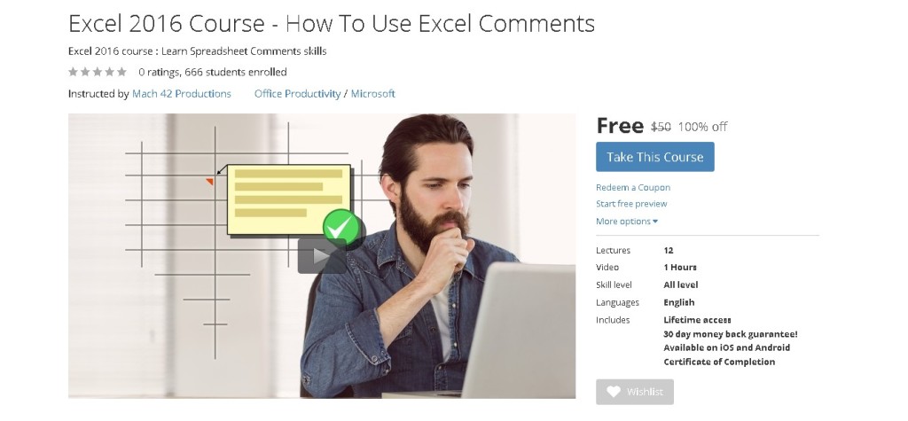 Free Udemy Course on Excel 2016 Course - How To Use Excel Comments