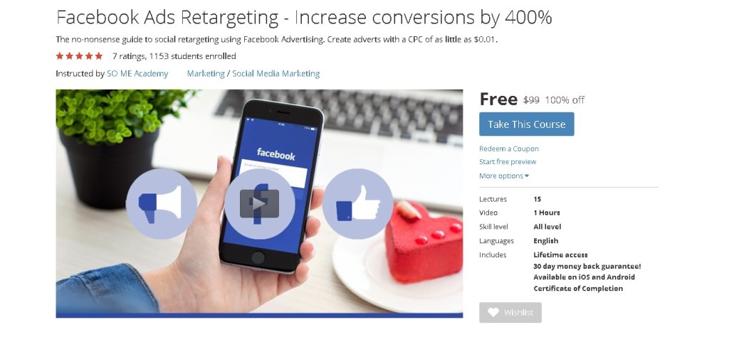 Free Udemy Course on Facebook Ads Retargeting - Increase conversions by 400% 1