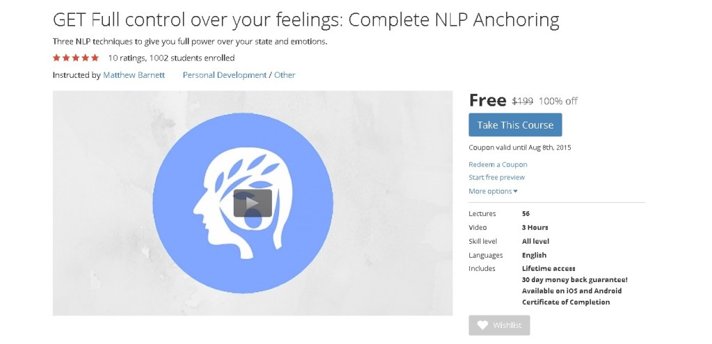 Free Udemy Course on GET Full control over your feelings Complete NLP Anchoring