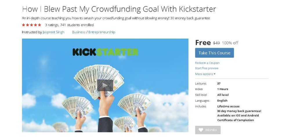 Free Udemy Course on How I Blew Past My Crowdfunding Goal With Kickstarter