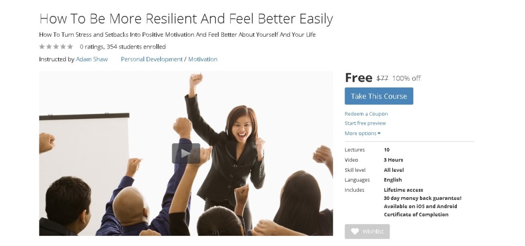 Free Udemy Course on How To Be More Resilient And Feel Better Easily