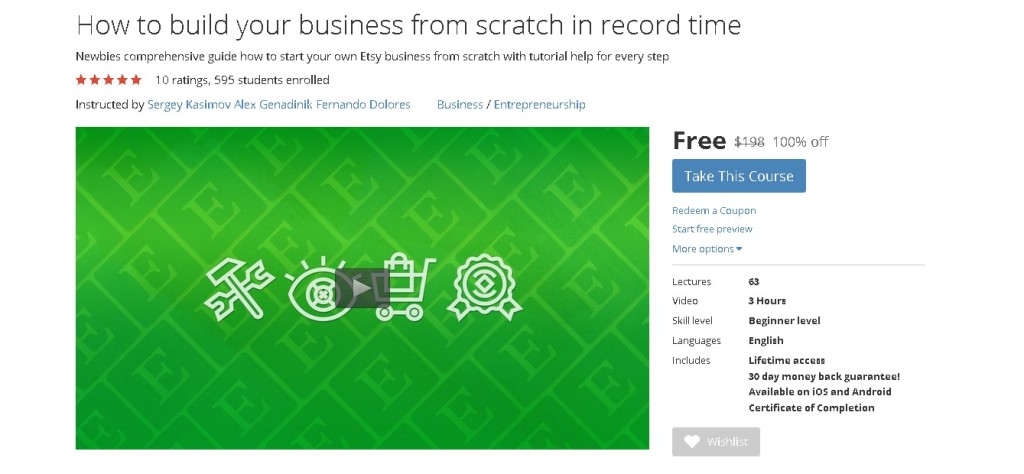 Free Udemy Course on How to build your business from scratch in record time