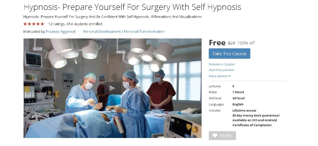 Free Udemy Course on Hypnosis- Prepare Yourself For Surgery With Self Hypnosis