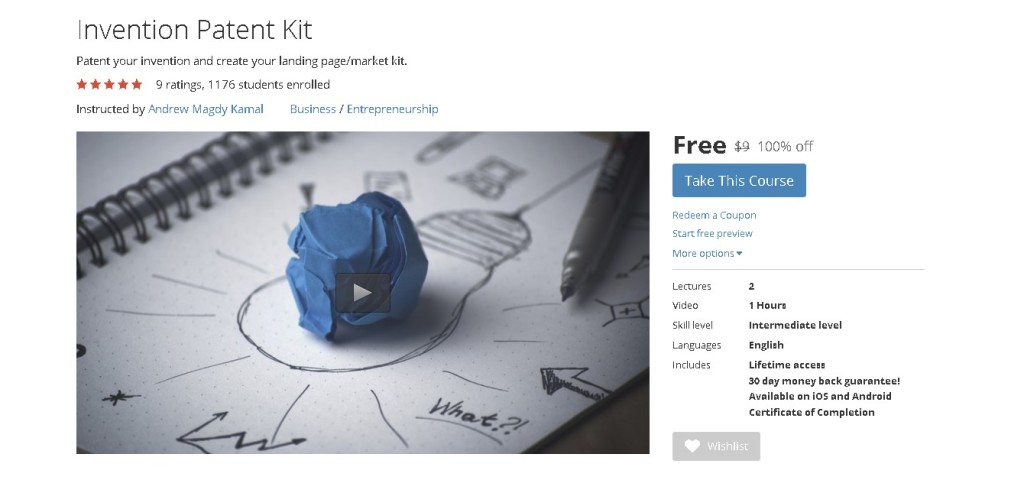 Free Udemy Course on Invention Patent Kit