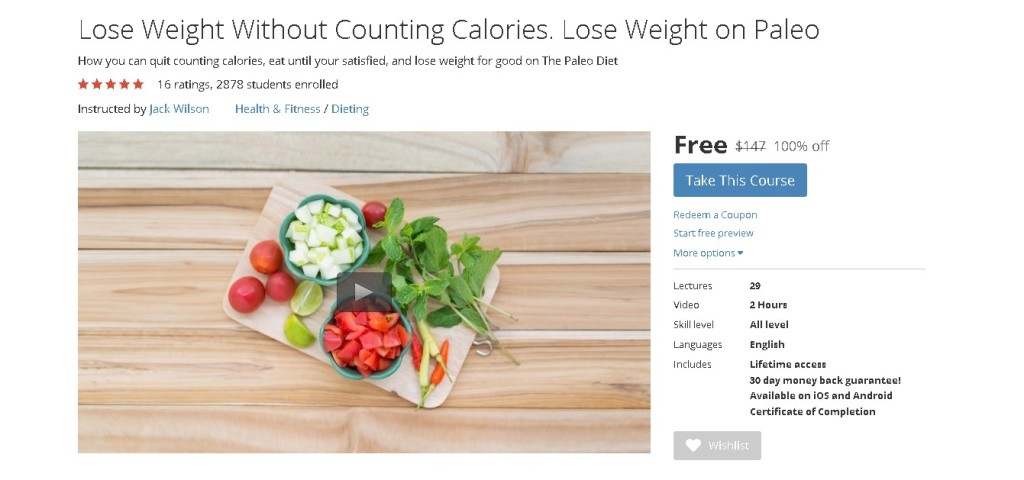 Free Udemy Course on Lose Weight Without Counting Calories. Lose Weight on Paleo