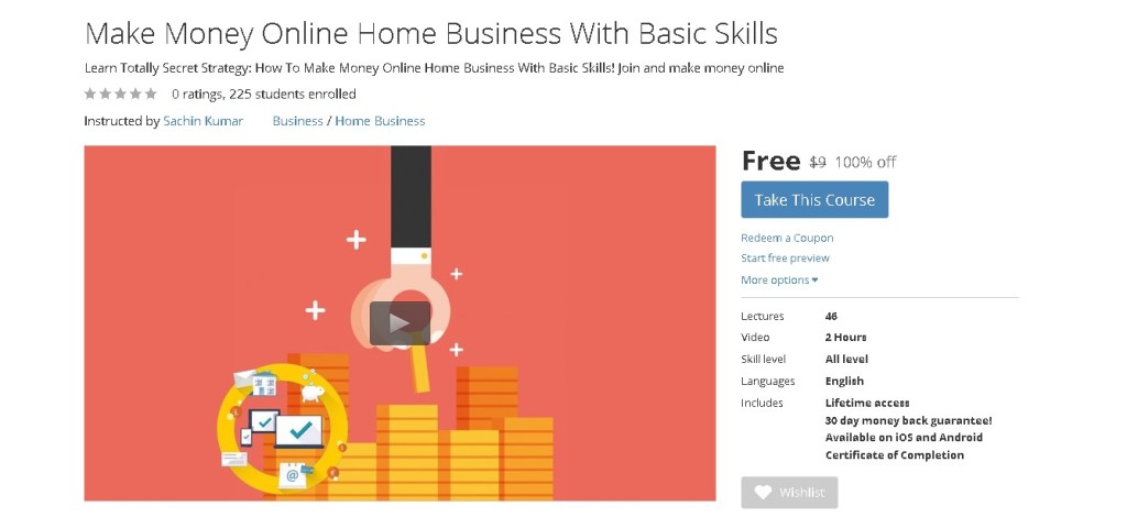 Free Udemy Course on Make Money Online Home Business With Basic Skills