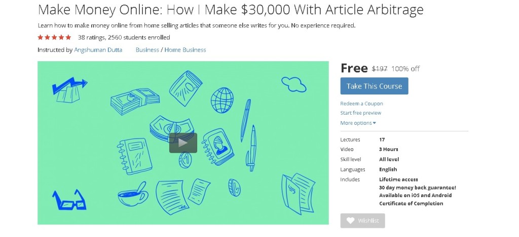 Free Udemy Course on Make Money Online How I Make $30,000 With Article Arbitrage