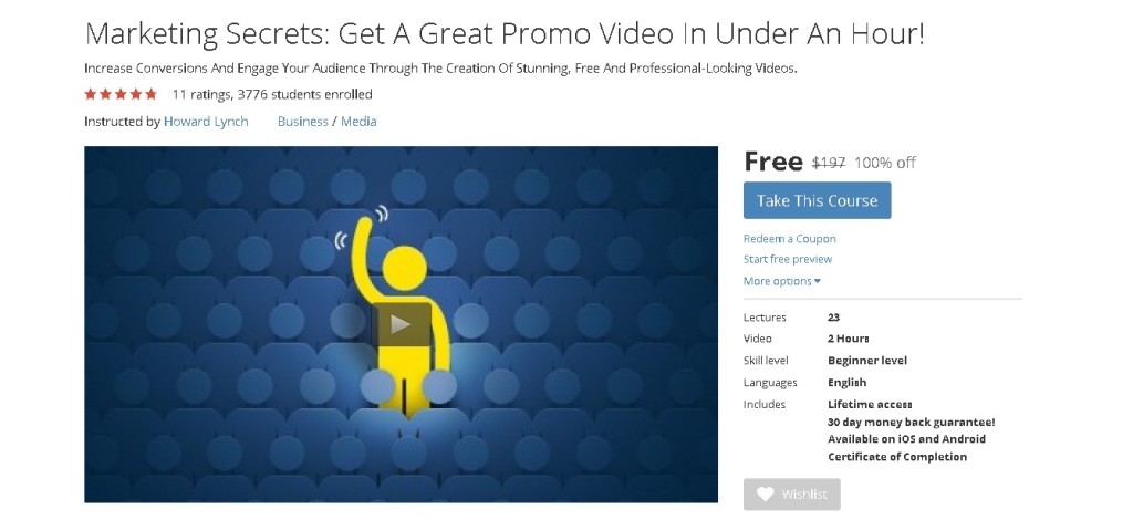 Free Udemy Course on Marketing Secrets Get A Great Promo Video In Under An Hour!