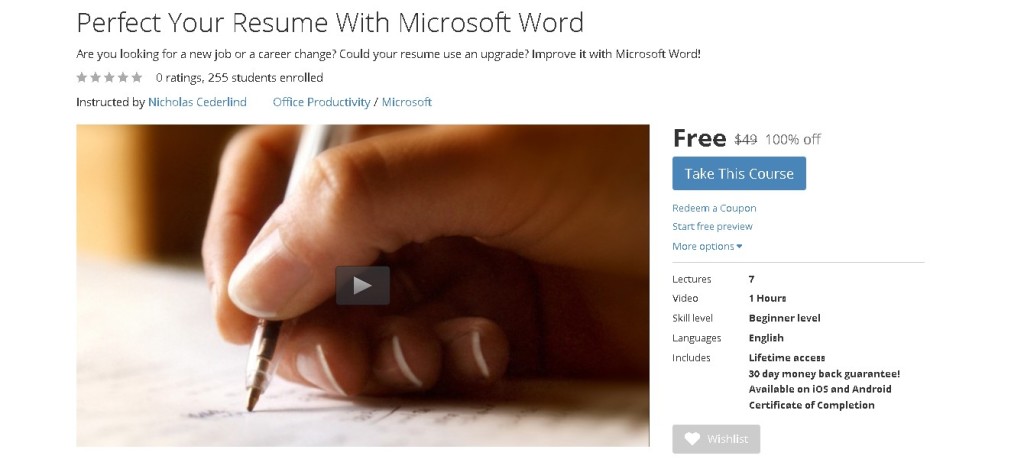 Free Udemy Course on Perfect Your Resume With Microsoft Word