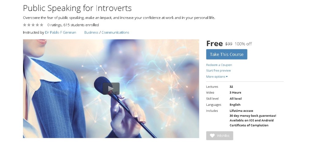 Free Udemy Course on Public Speaking for Introverts