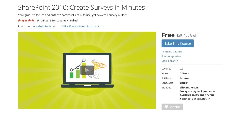 Free Udemy Course on SharePoint 2010 Create Surveys in Minutes