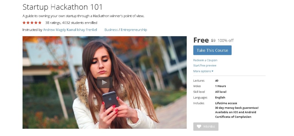 Free Udemy Course on Startup Hackathon 101