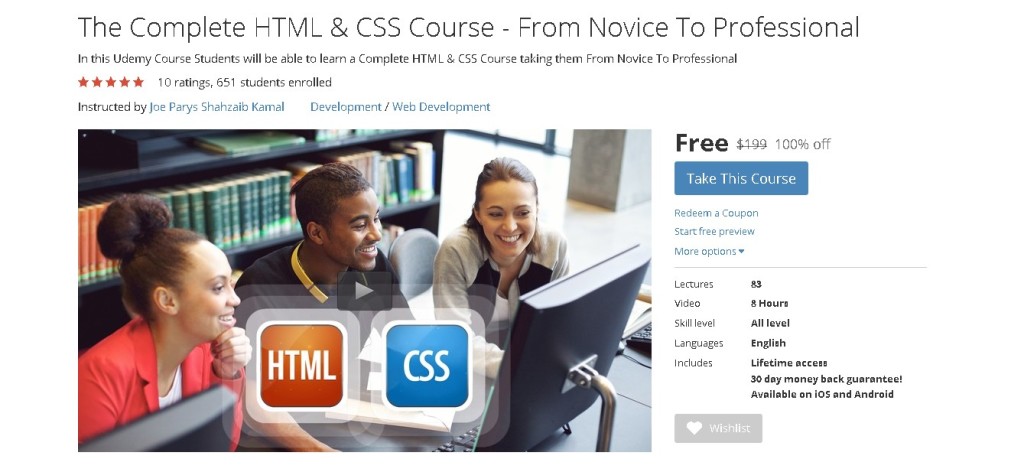 Free Udemy Course on The Complete HTML & CSS Course - From Novice To Professional