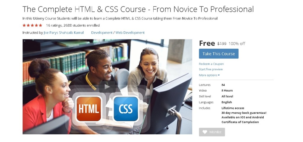 Free Udemy Course on The Complete HTML & CSS Course - From Novice To Professional