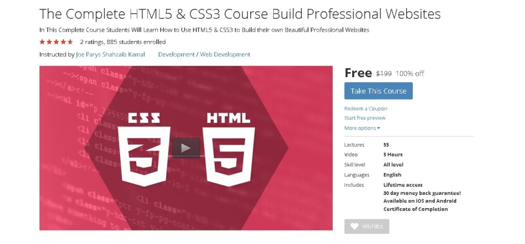 Free Udemy Course on The Complete HTML5 & CSS3 Course Build Professional Websites