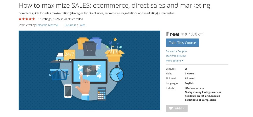 Free Udemy Course onHow to maximize SALES ecommerce, direct sales and marketing