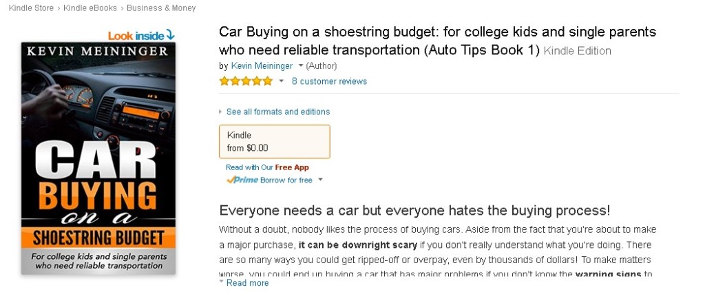 Free eBook at Amazon Car Buying on a shoestring budget for college kids and single parents who need reliable transportation (Auto Tips Book 1)