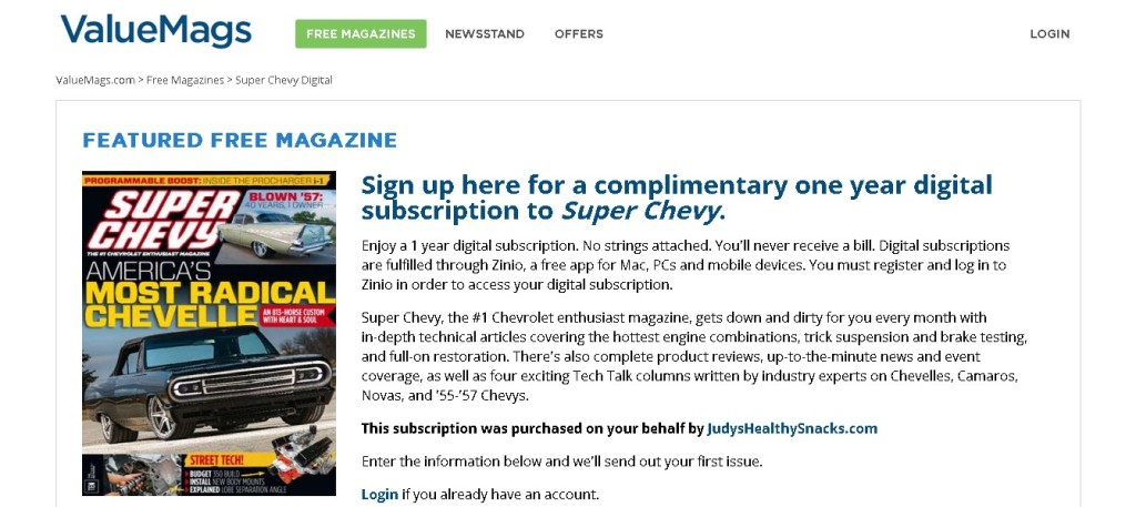 Free one year digital subscription to Super Chevy Magazine