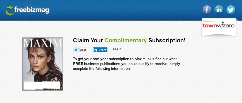 Free one-year subscription to Maxim Magazine 1