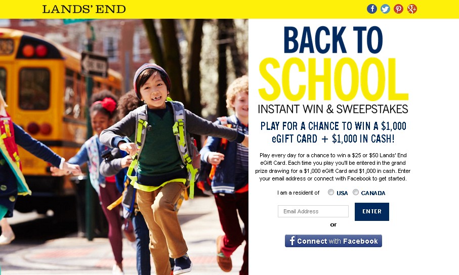 Land's End Back to School Instant Win & Sweepstakes