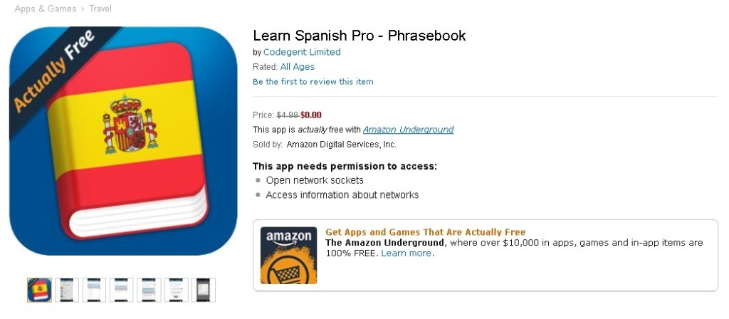 Learn Spanish Pro - Phrasebook for free at Amazon