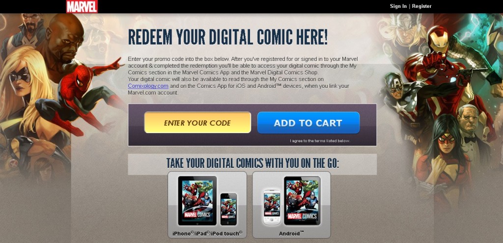 Redeem your digital Marvel Comic here 1
