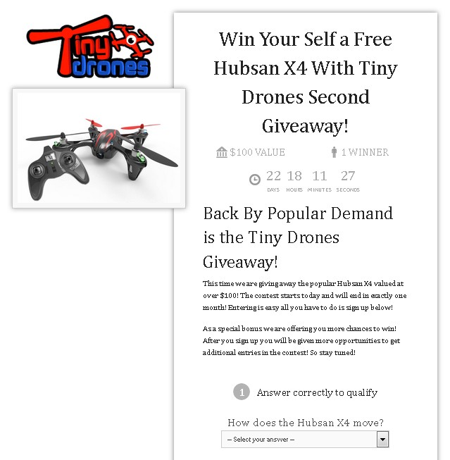 Win Your Self a Free Hubsan X4 With Tiny Drones Second Giveaway 1