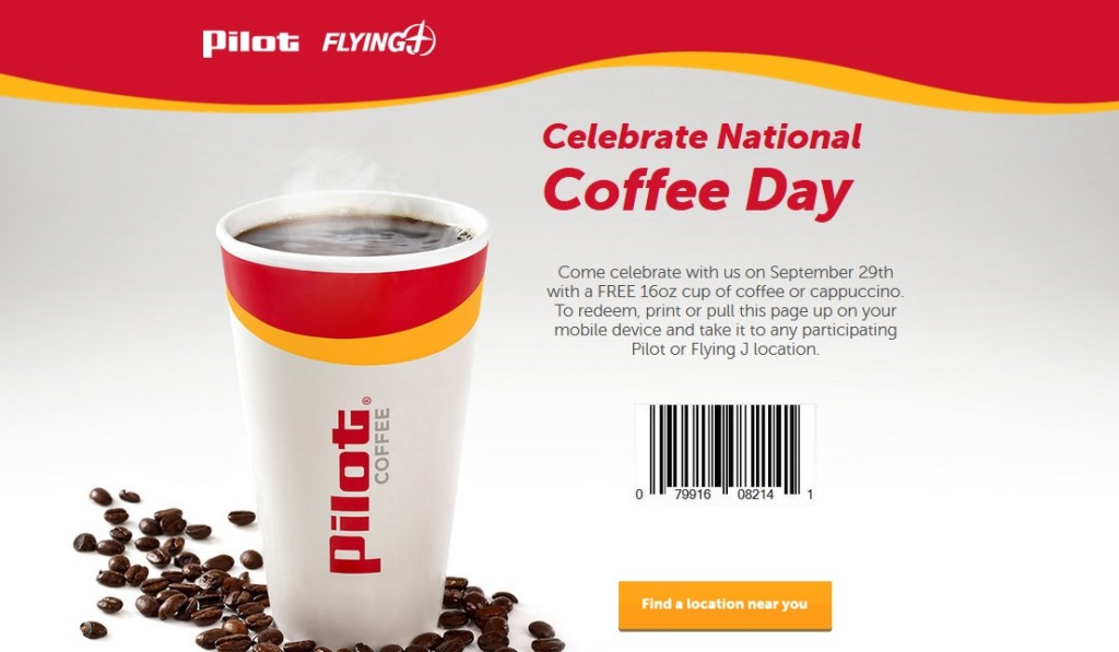 FREE 16oz cup of coffee or cappuccino at participating Pilot or Flying J location