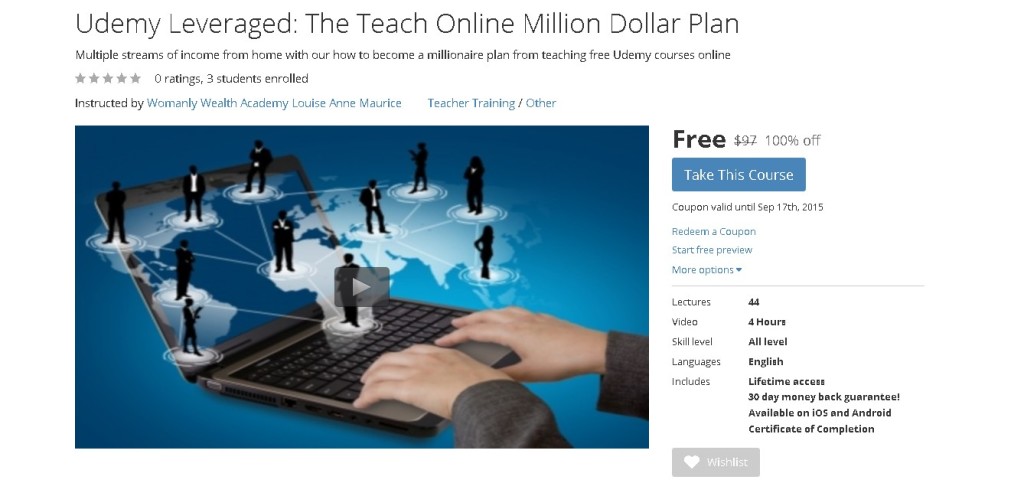 FREE @ Udemy Udemy Leveraged The Teach Online Million Dollar Plan