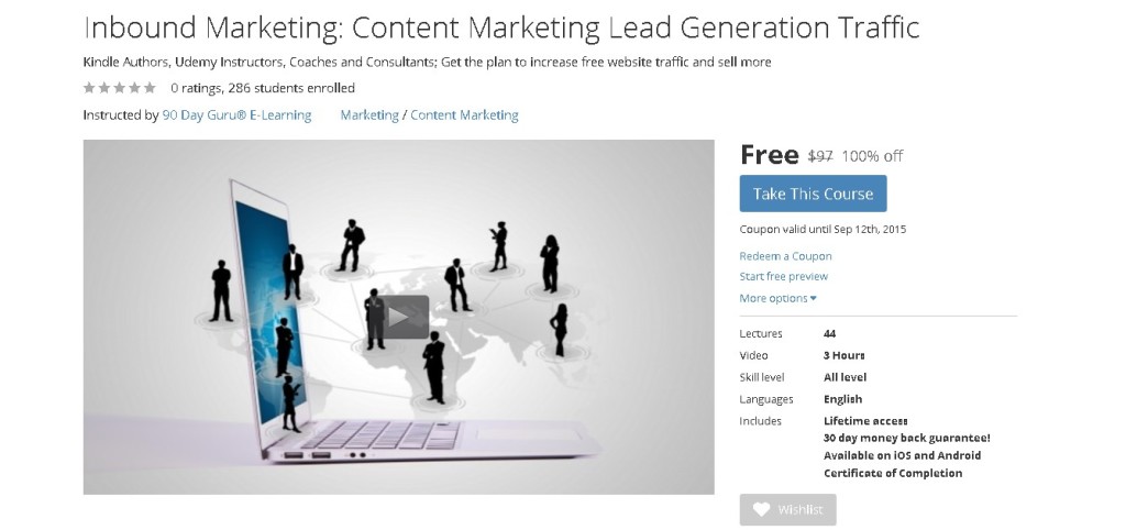 FREE Udemy Course at Inbound Marketing Content Marketing Lead Generation Traffic  1