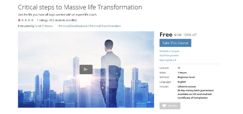 FREE Udemy Course on Critical steps to Massive life Transformation