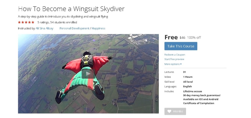 FREE Udemy Course on How To Become a Wingsuit Skydiver