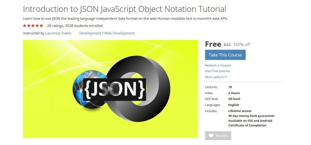 FREE Udemy Course on Introduction to JSON JavaScript Object Notation Tutorial
