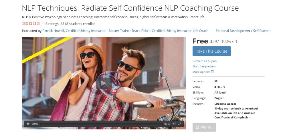 FREE Udemy Course on NLP Techniques Radiate Self Confidence NLP Coaching Course