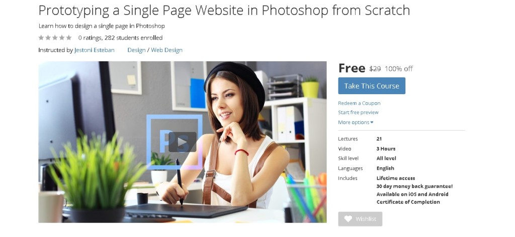 FREE Udemy Course on Prototyping a Single Page Website in Photoshop from Scratch