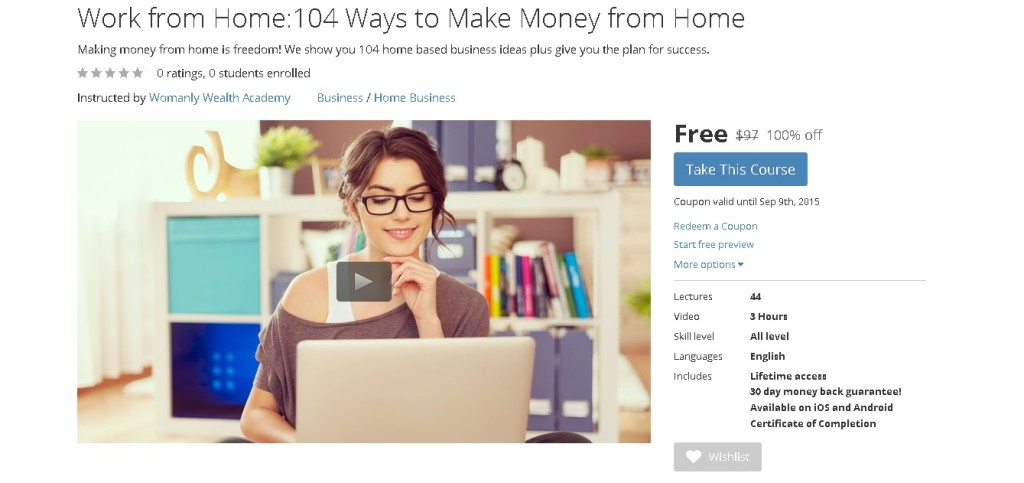 FREE Udemy Course on Work from Home104 Ways to Make Money from Home