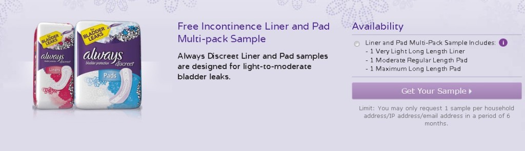 Free Incontinence Liner and Pad Multi-pack Sample at Always 1