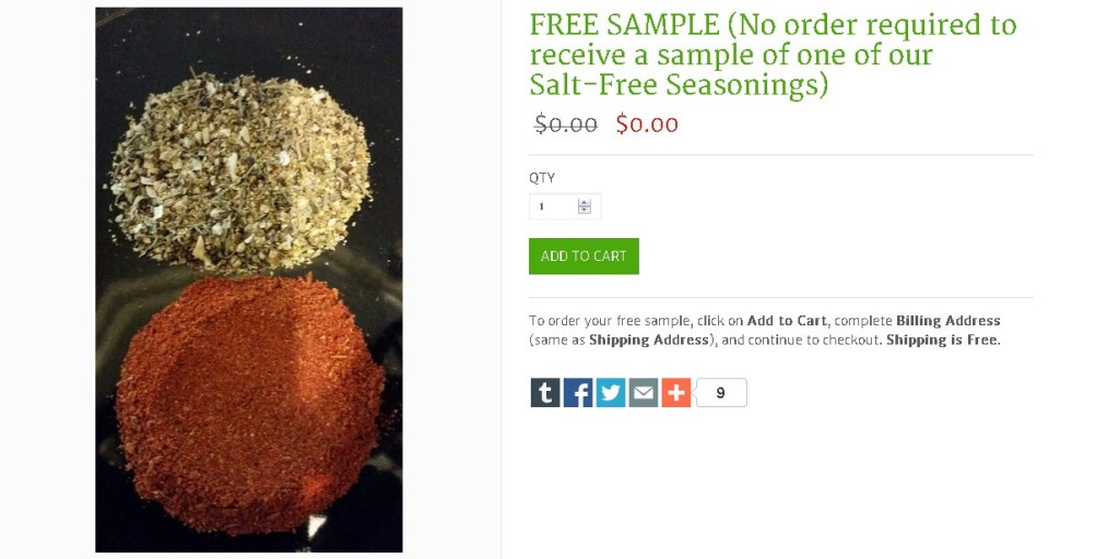 Free Salt-Free Seasonings Sample at Healthy Delight Cooking USA