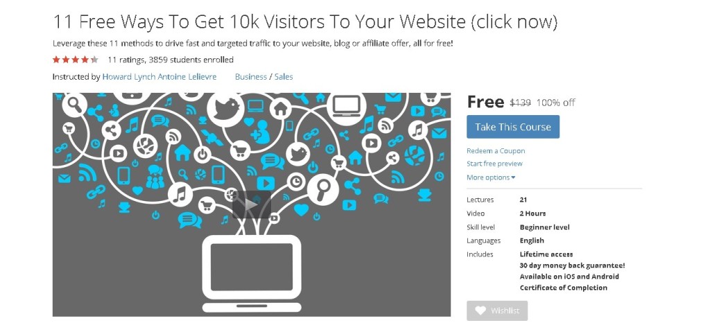 Free Udemy Course on 11 Free Ways To Get 10k Visitors To Your Website 1