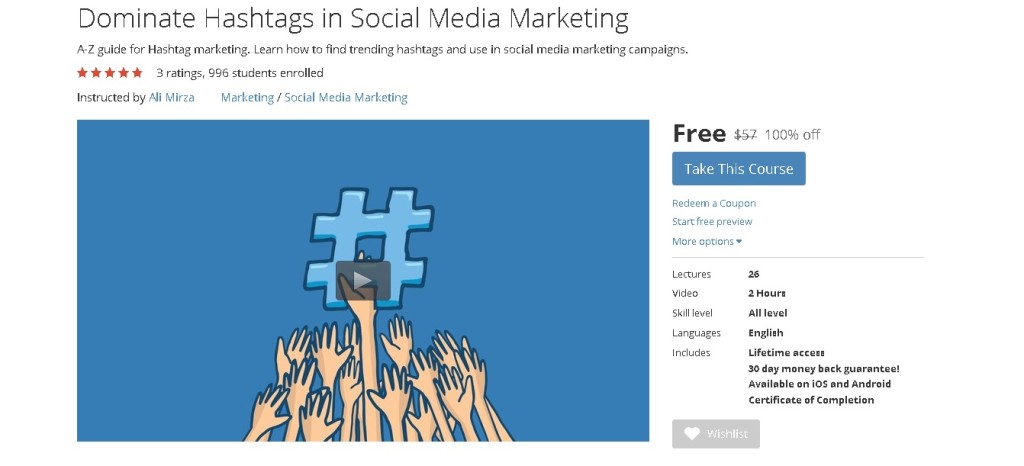 Free Udemy Course on Dominate Hashtags in Social Media Marketing  1