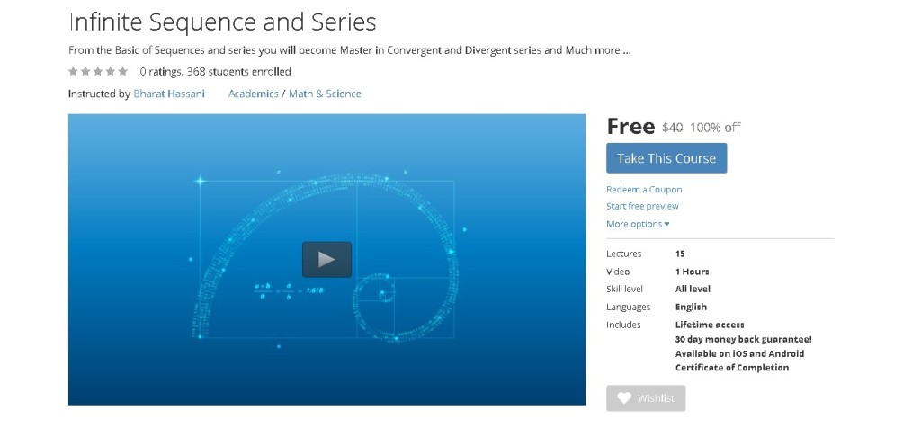 Free Udemy Course on Infinite Sequence and Series