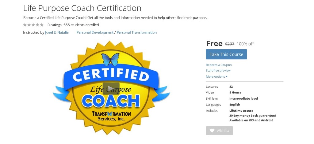 Free Udemy Course on Life Purpose Coach Certification  1
