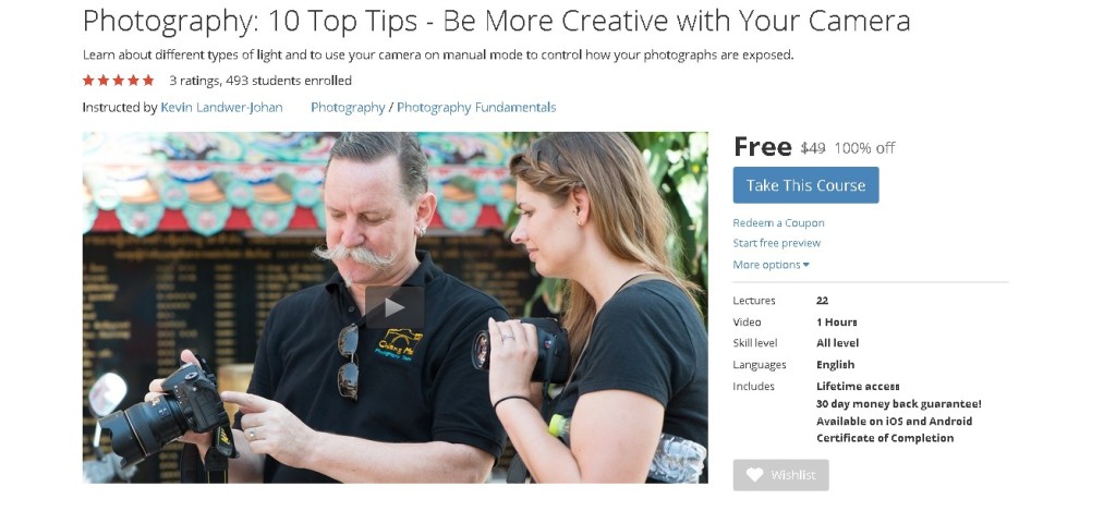 Free Udemy Course on Photography 10 Top Tips - Be More Creative with Your Camera