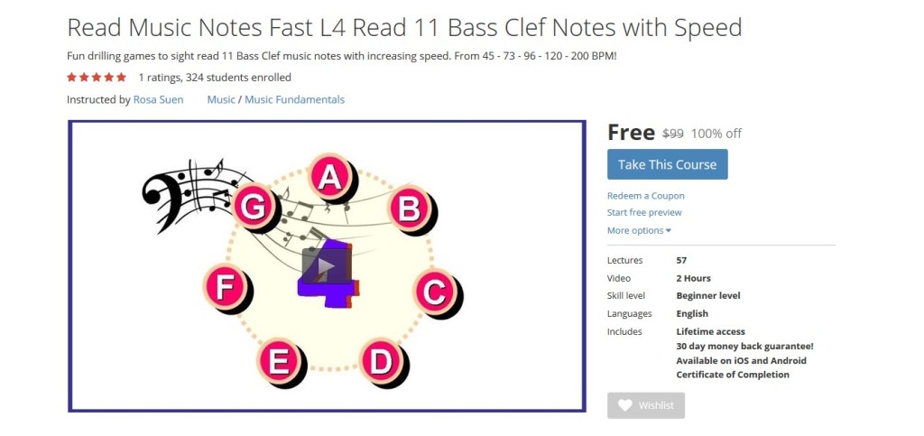 Free Udemy Course on Read Music Notes Fast L4 Read 11 Bass Clef Notes with Speed