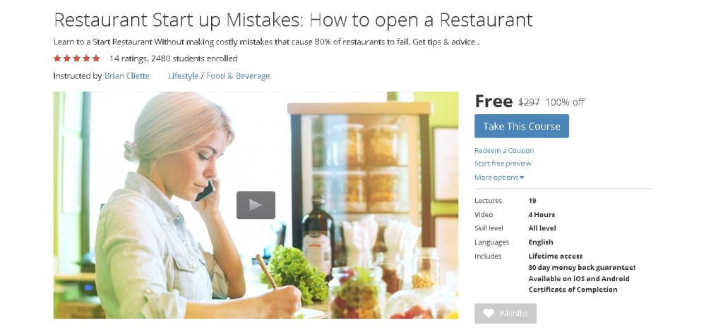 Free Udemy Course on Restaurant Start up Mistakes How to open a Restaurant