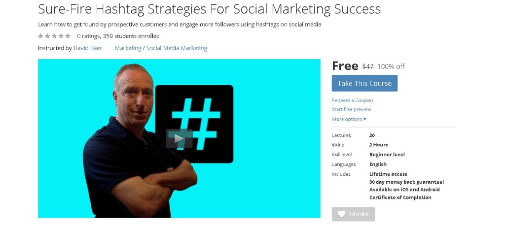 Free Udemy Course on Sure-Fire Hashtag Strategies For Social Marketing Success